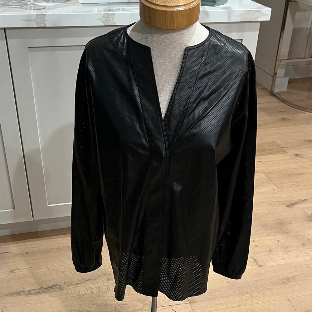 EUC Shamask lightweight leather long sleeves linen blend shirt - snap front